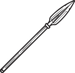 Naklejka premium A detailed illustration of a spear, a symbol of historical warfare and hunting, with its sharp point and long shaft, depicted in stark black and white, highlighting its simple design.