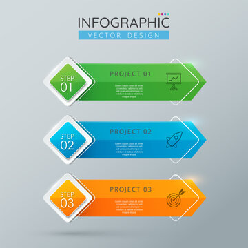Modern infographic template. Creative element design with marketing icons. Business concept with 3 options or steps. Abstract elements of graph, diagram, parts or processes. Vector template for presen