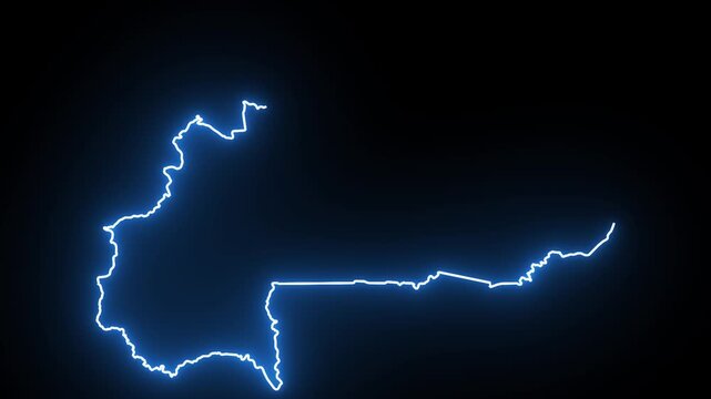 Burkina Faso Neon Map Outline Animation, Blue & Orange Energy Border on Black Background, Glowing Neon Map Outline Animation, Blue Orange Energy Lines, Futuristic Neon Map Outline