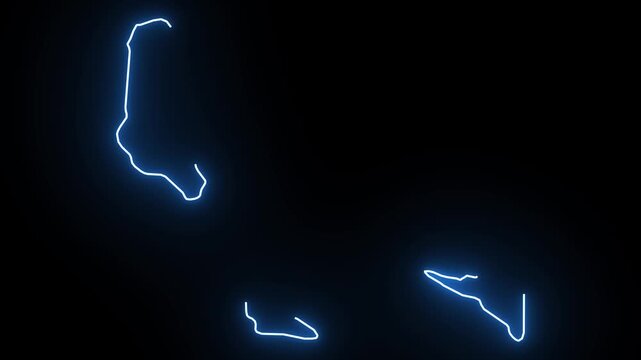 Comoros Neon Map Outline Animation, Blue & Orange Energy Border on Black Background, Glowing Neon Map Outline Animation, Blue Orange Energy Lines, Futuristic Neon Map Outline