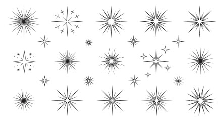 Obraz premium Black Starburst and Sparkle Icon Set, Minimalist Vector Illustration on White Background, Decorative Design Elements for Branding and Web Design