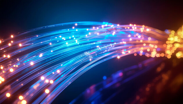 Fiber Optic Data Transmission with Light Pulses, High Speed Internet Technology Concept