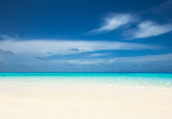 Fototapeta premium Sea beach. Tropical Maldives island with white sandy beach and sea.