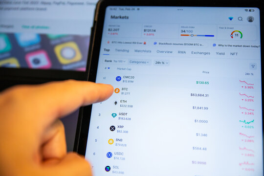 Belgrade, Serbia - February 24, 2026: Bitcoin price at Coinbase marketplace. Investing money in Cryptocurrencies. Finance, economy and wealth