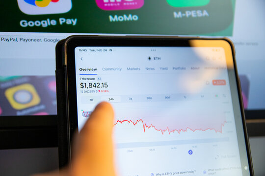 Belgrade, Serbia - February 24, 2026: Ethereum price at Coinbase marketplace. Investing money in Cryptocurrencies. Finance, economy and wealth