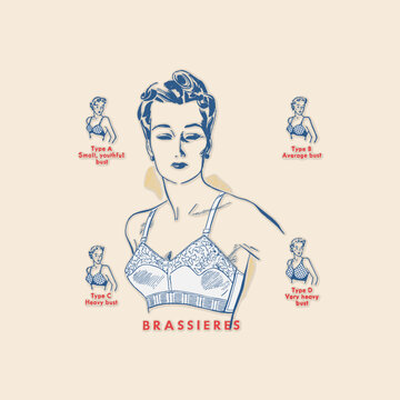 Brassier types fashion underwear icon set woman retro logo vintage illustration design vector
