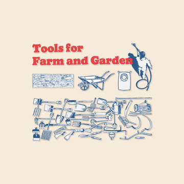 Tools for farm and garden clipart icon set retro logo vintage illustration design vector elements