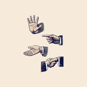 Hand signs bribe clipart set stop pointing retro logo vintage illustration design vector elements