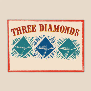 Three Diamons match box label set retro logo old vintage illustration poster template design vector