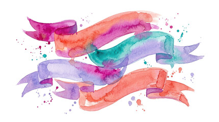 Obraz premium Watercolor ribbons with vibrant splashes of pink, purple, and coral hues