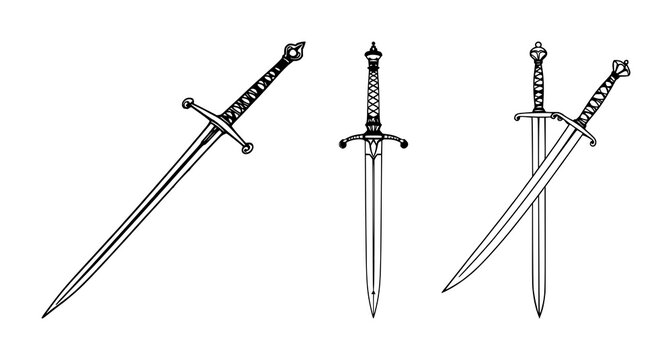Rapier set with black line art and ornate swept hilt featuring weapon, sword, historical with illustration and design and heritage