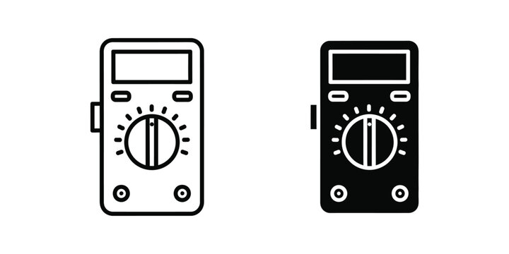 Comparison of analog and digital multimeter designs shown in simple line art