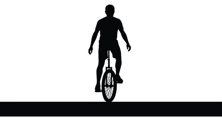 A cyclist riding a unicycle against a white backdrop silhouette © MIRAJ02