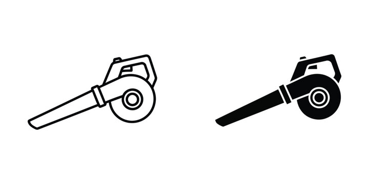 Comparison of a leaf blower and a leaf vacuum in black and white illustration