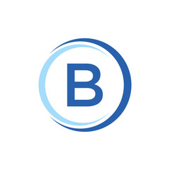 Obraz premium A blue uppercase letter B centered within a dynamic circular design featuring two shades of blue on a clean white background.