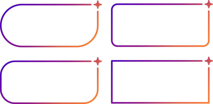 AI gradient rectangle frames set. Artificial intelligence neon thin border. Technology box with purple and orange gradient. Neural network digital bar. Vector illustration isolated on white background