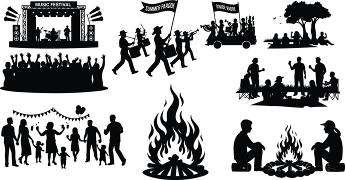Summer festival and outdoor events vector illustration, celebration and music.