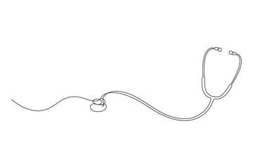 Obraz premium Medicine stethoscope continuous one line drawing minimalist style isolated outline vector illustration