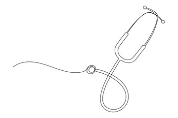 Fototapeta premium Medicine stethoscope continuous one line drawing minimalist style isolated outline vector illustration