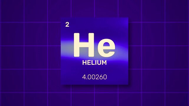 Helium element periodic table concept animation video footage with grid background.