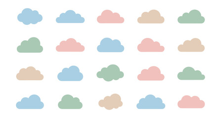 Obraz premium set of pastel colored cloud icons vector illustration for weather and meteorology design on transparent background
