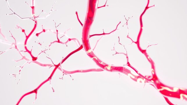 Pink vascular network visible against white background. Delicate branching patterns suggest biological structure, possibly brain or plant roots.