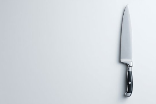 Sleek stainless steel kitchen knife on minimalistic white background