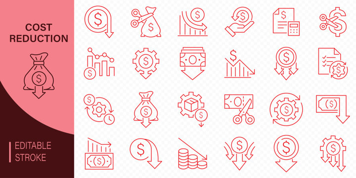 Price Up and Down Icon Set, Cost Fluctuation, Pricing Strategy and Financial Trend Concept Icons. Dollar symbol with a downward arrow representing price drop, financial savings, and decreased expenses
