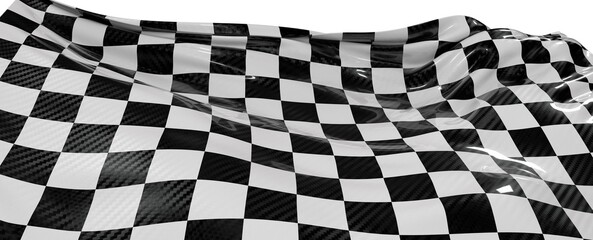 Obraz premium Black and white checkered flag waving in the wind. Symbol of racing victory, finish, and speed. Perfect for sports and c