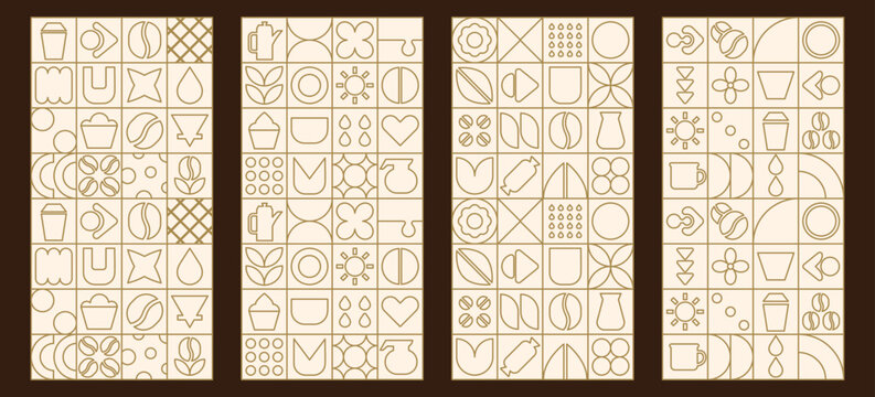 Mosaic line story with geometric food bakery and pattern coffee cafe.