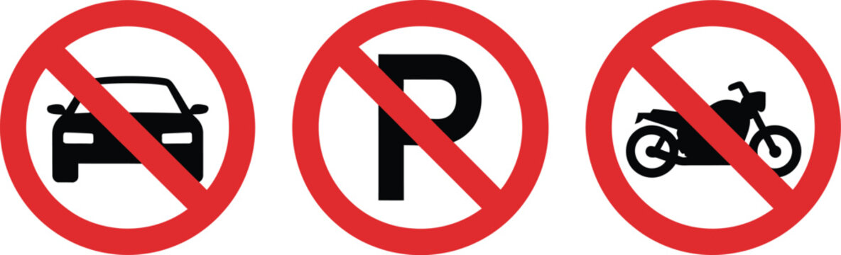 No parking sign vector illustration no car parking and no bike parking symbols for traffic regulation safety urban signage