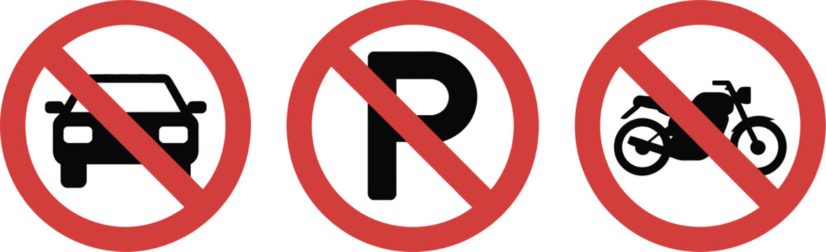 No parking sign vector illustration no car parking and no bike parking symbols for traffic regulation safety urban signage