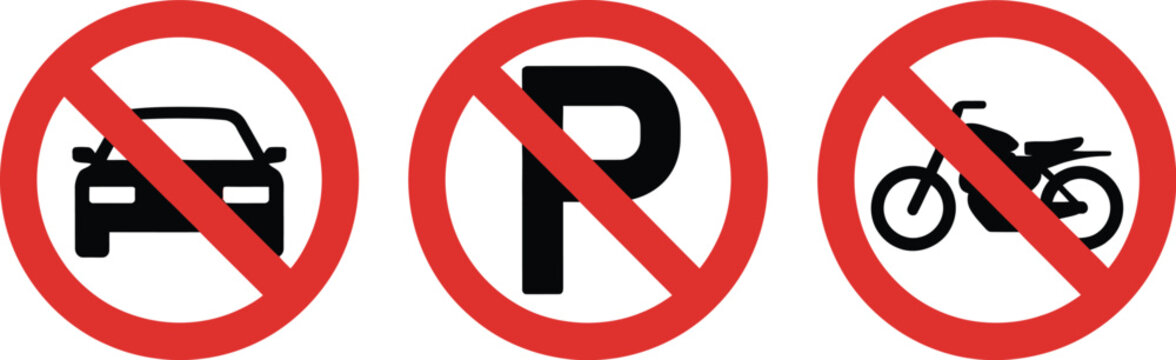 No parking sign vector illustration no car parking and no bike parking symbols for traffic regulation safety urban signage