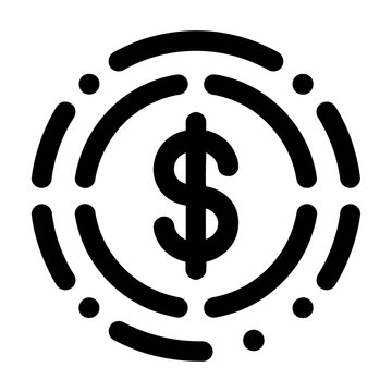 Vector graphic featuring a dollar sign encircled by concentric rings and dots