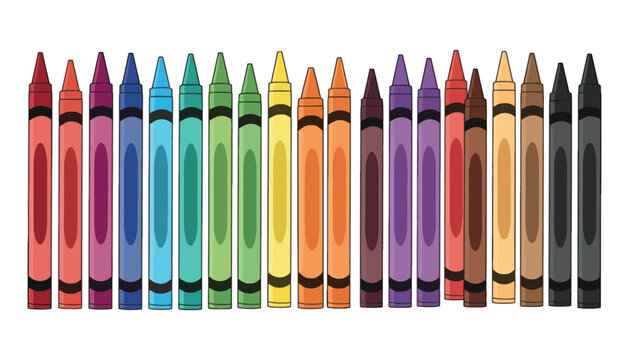 Crayon colorful vector illustration of various crayons in a row