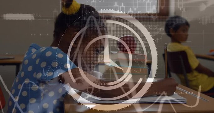Animation of networks of connections and data processing over schoolgirl