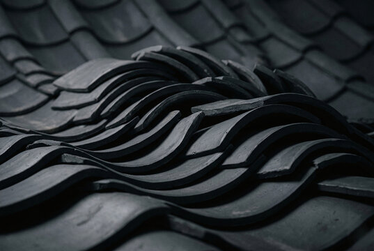 Generative AI Abstract surreal flowing Korean Giwa roof tile wave texture