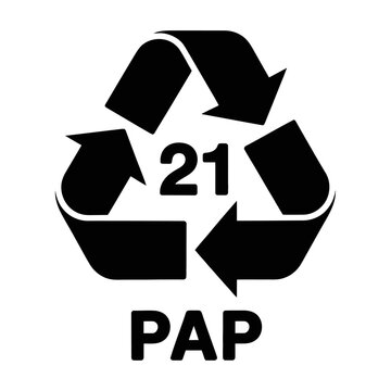 Vector of recycling symbol with the number 21 and the letters pap.