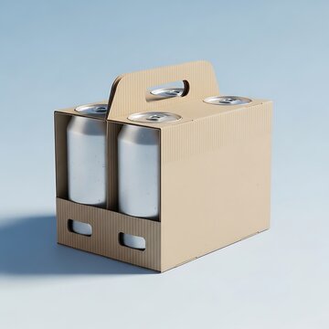 Cardboard Six Pack Beverage Can Carrier Packaging on a Light Blue Background