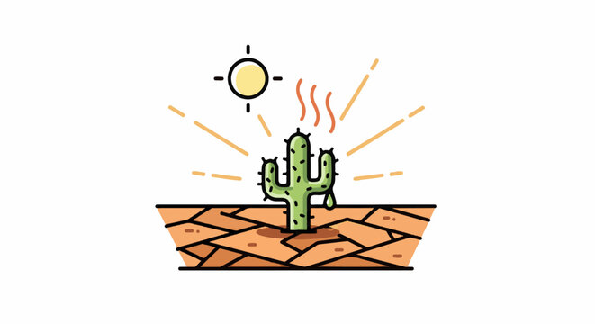 A cactus wilts under a hot sun in dry, cracked earth
