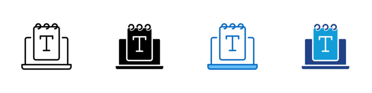 Text Note Multiple Style Icon Design Vector - Notepad with letter T representing text formatting, typography editing, and content writing
