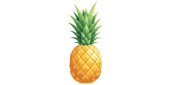 Stylized geometric pineapple illustration with polygonal texture, golden yellow body, green spiky leaves, tropical fruit design, modern art, flat vector illustration