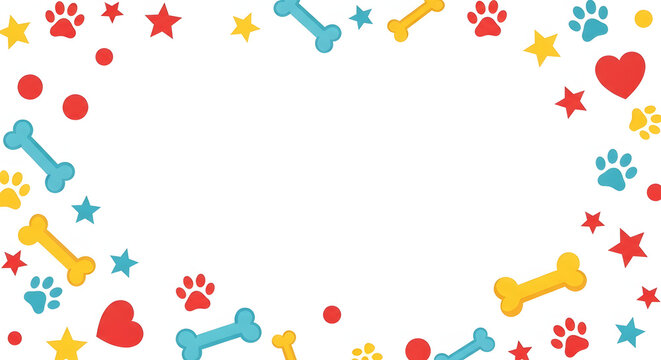 Pet paw print border and dog bone frame