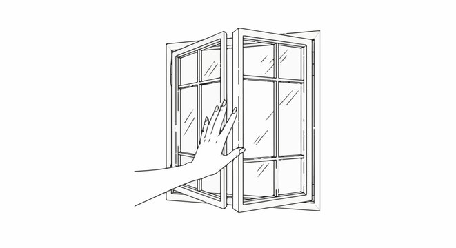 Hand opening multiple pane window with reflective glass