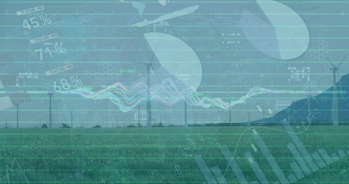 Animation of data processing over clock on black background