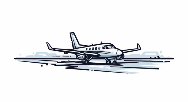 Small twin-engine airplane on a striped tarmac