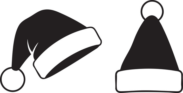 Black and white silhouette santa hats no white background christmas