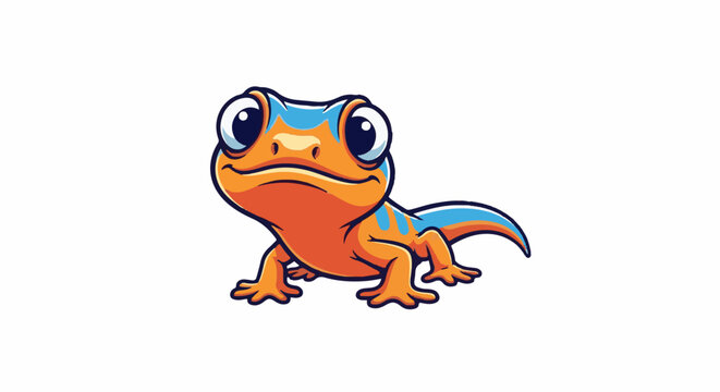 Cartoon orange and blue lizard with big eyes on a white background