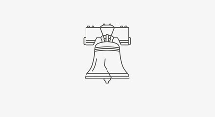 Historic Liberty Bell Symbol of Freedom and Independence, American Landmark Line Art, Isolated White Background © Joyo