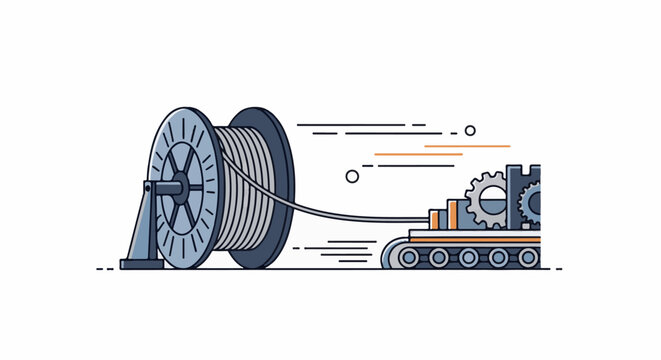 Industrial machinery with a large spool and complex gears